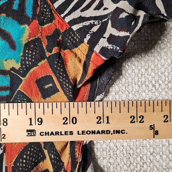 Chicos Sheer Button Up Top Large Abstract Print - Picture 6 of 10